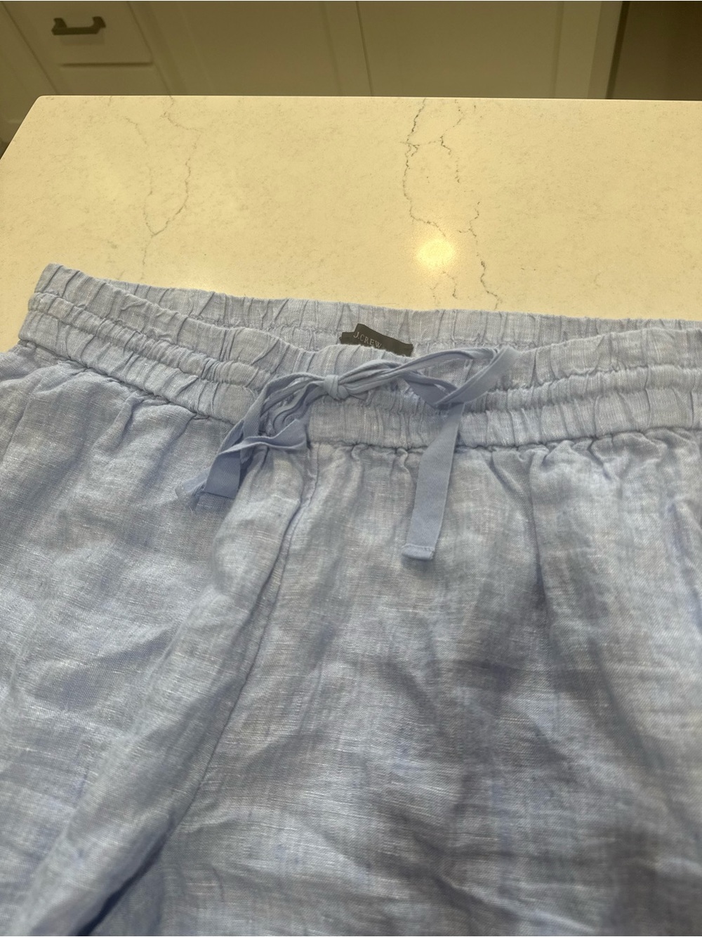J.Crew Wide-Leg Linen Drawstring Pants Light Blue Chambray Regular L Cropped - Picture 3 of 6